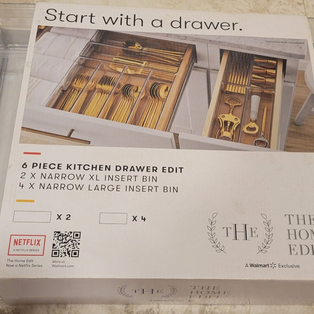 The Home Edit 6 Piece Kitchen Drawer Set 2 Narrow XL insert bin & 4 Narrow L bin